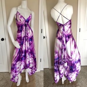 X-Back Gathered Waist Handkerchief Dress